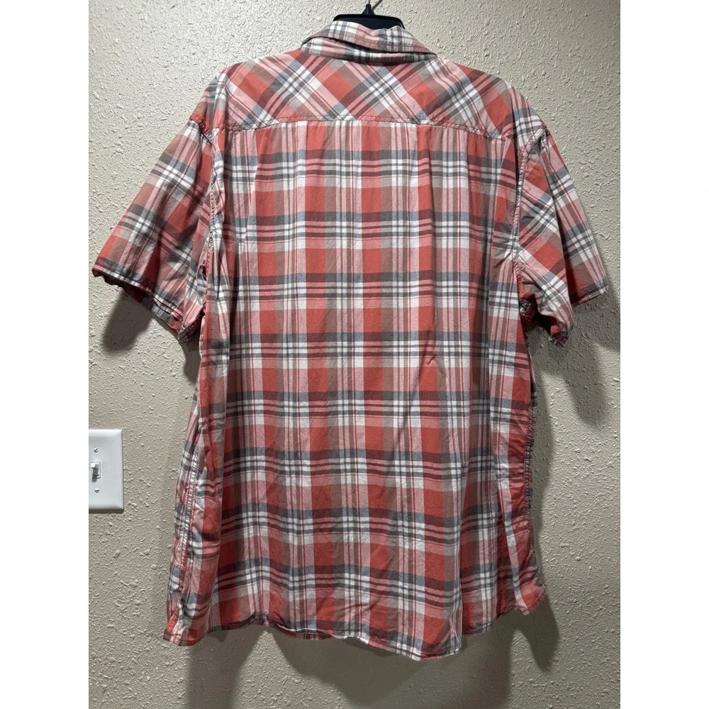 Sonoma Mens XXL Short Sleeve Western Pearl Snap Plaid Shirt Orange Gray Pockets - Picture 4 of 4